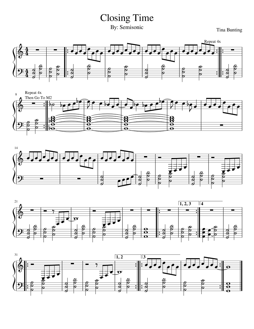 Closing Time Sheet music for Piano (Solo) | Musescore.com