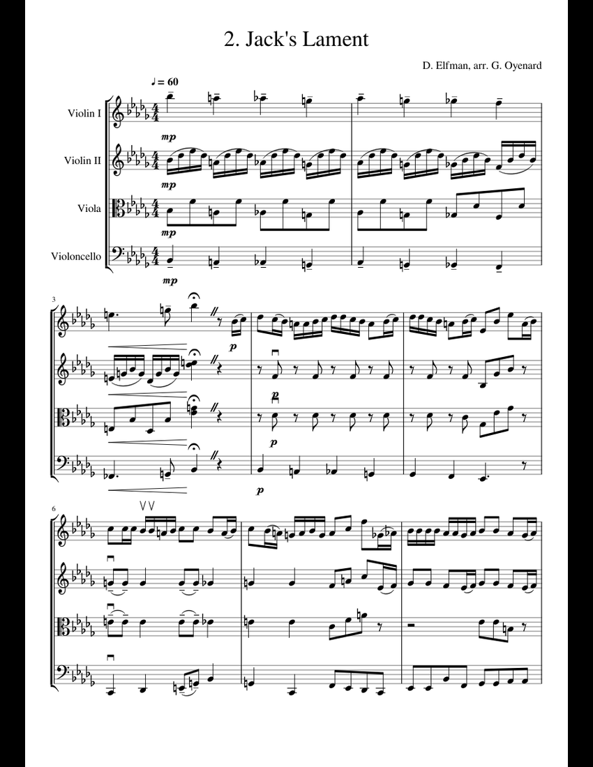The Nightmare Before Christmas: 2. Jack's Lament sheet music for Violin, Viola, Cello download ...