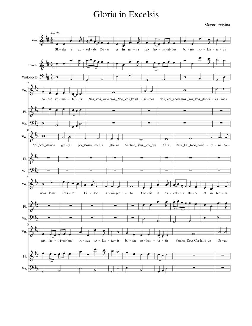Gloria in Excelsis Deo Sheet music for Flute, Voice, Cello | Download ...