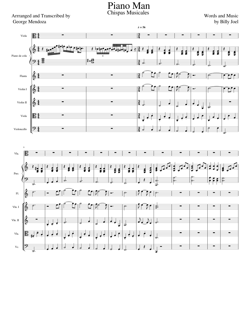 Piano Man Sheet music for Piano, Flute, Violin, Viola | Download free in PDF or MIDI | Musescore.com