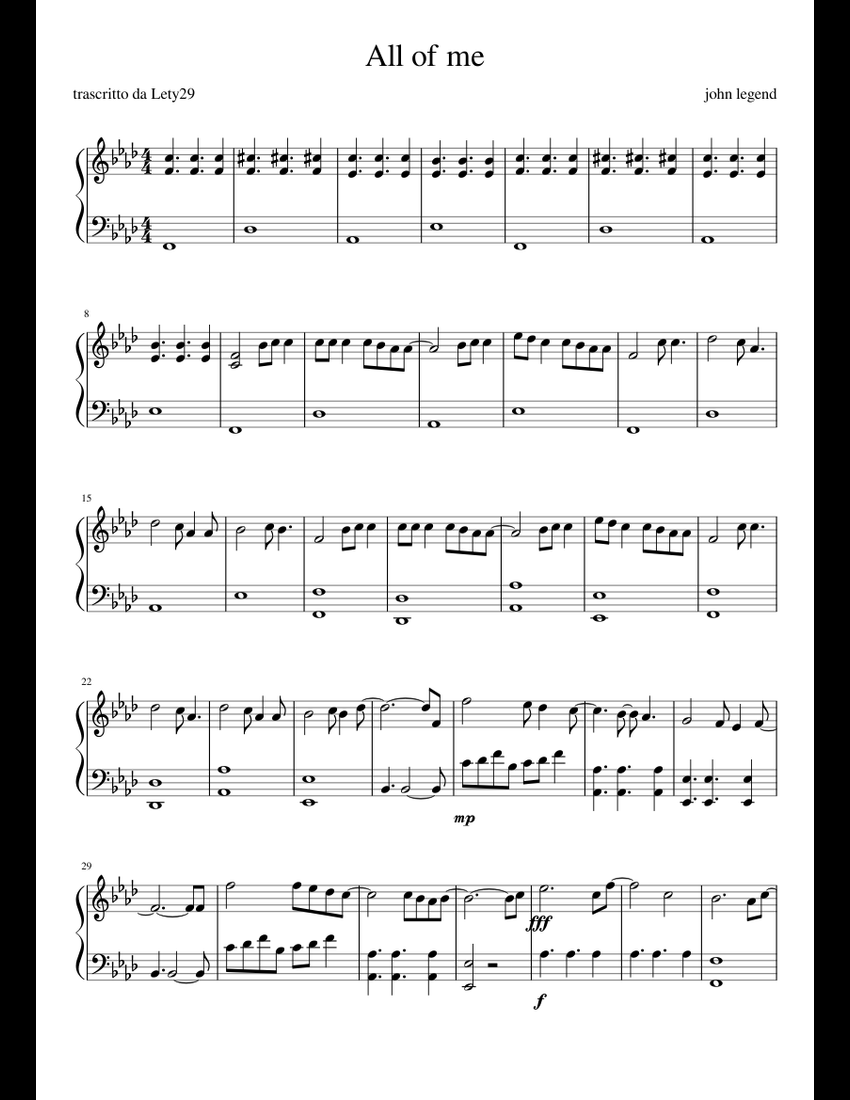 All of me sheet music for Piano download free in PDF or MIDI