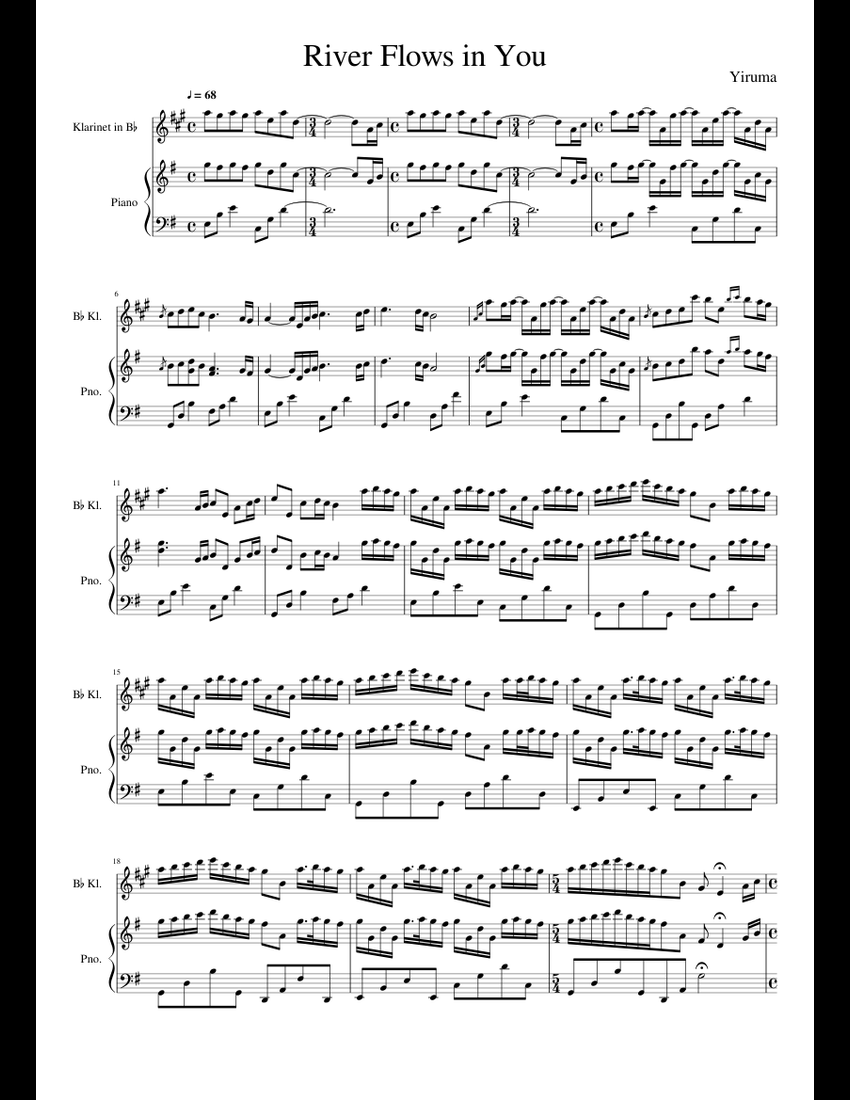 River Flows in You - Yiruma sheet music for Clarinet, Piano download