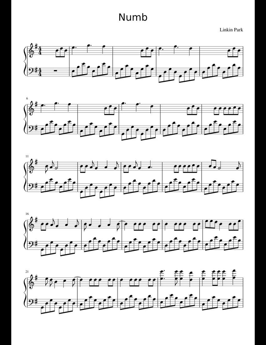 Numb sheet music for Piano download free in PDF or MIDI