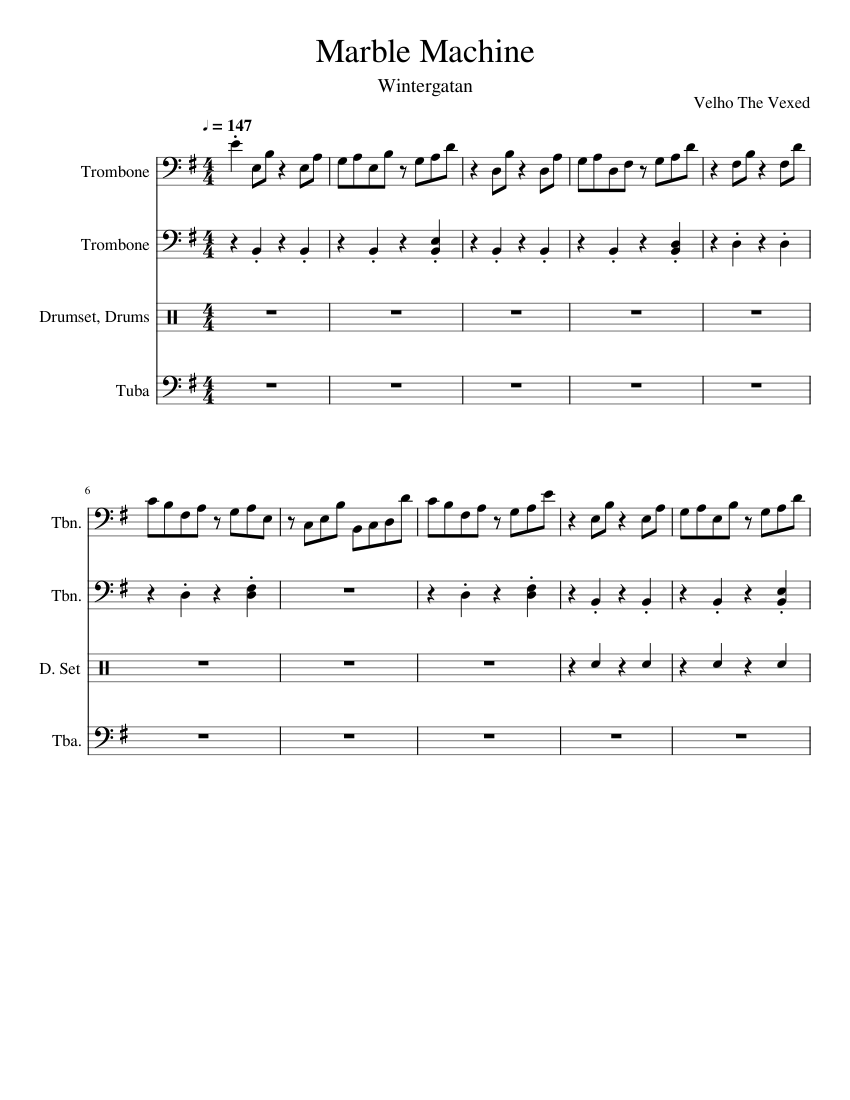 Marble Machine Brass Trio Sheet music for Trombone, Percussion, Tuba