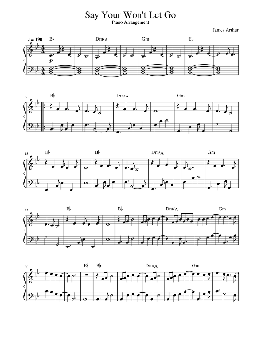 Say You Wont Let Go sheet music for Piano download free in PDF or MIDI