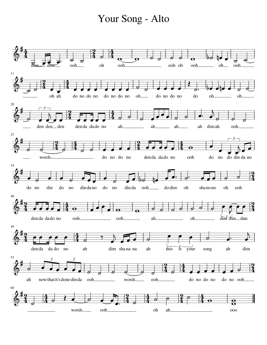 Your Song Alto Sheet music for Piano (Solo)