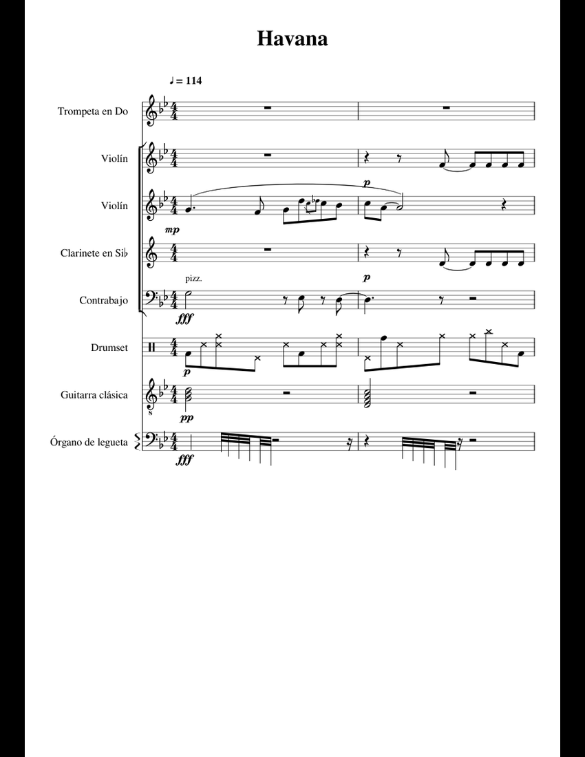 Havana sheet music for Violin, Clarinet, Trumpet, Contrabass download ...