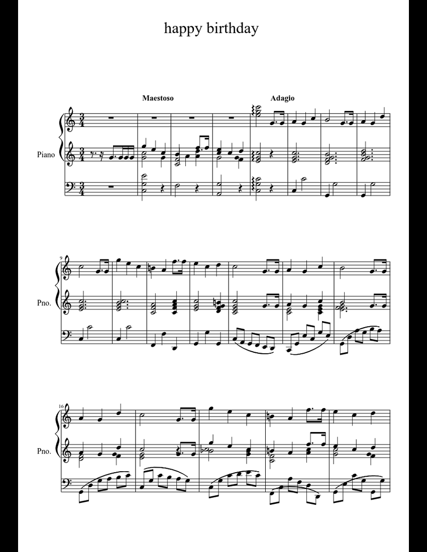 Happy Birthday sheet music download free in PDF or MIDI
