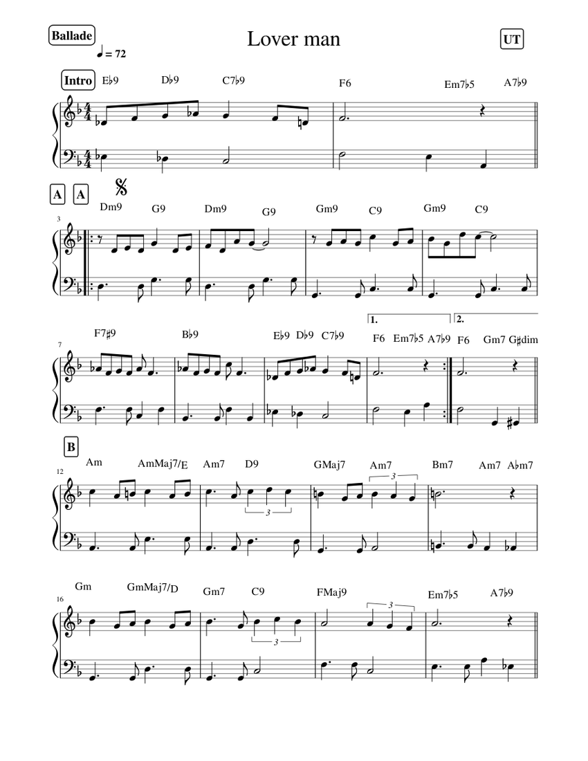 Lover man Sheet music for Piano | Download free in PDF or MIDI ...