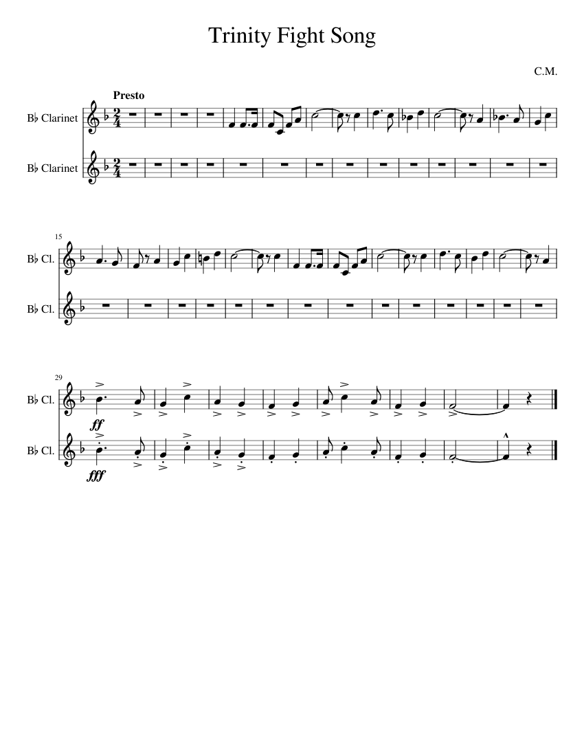 Trinity Fight Song Sheet music for Clarinet (In B Flat) (Solo ...