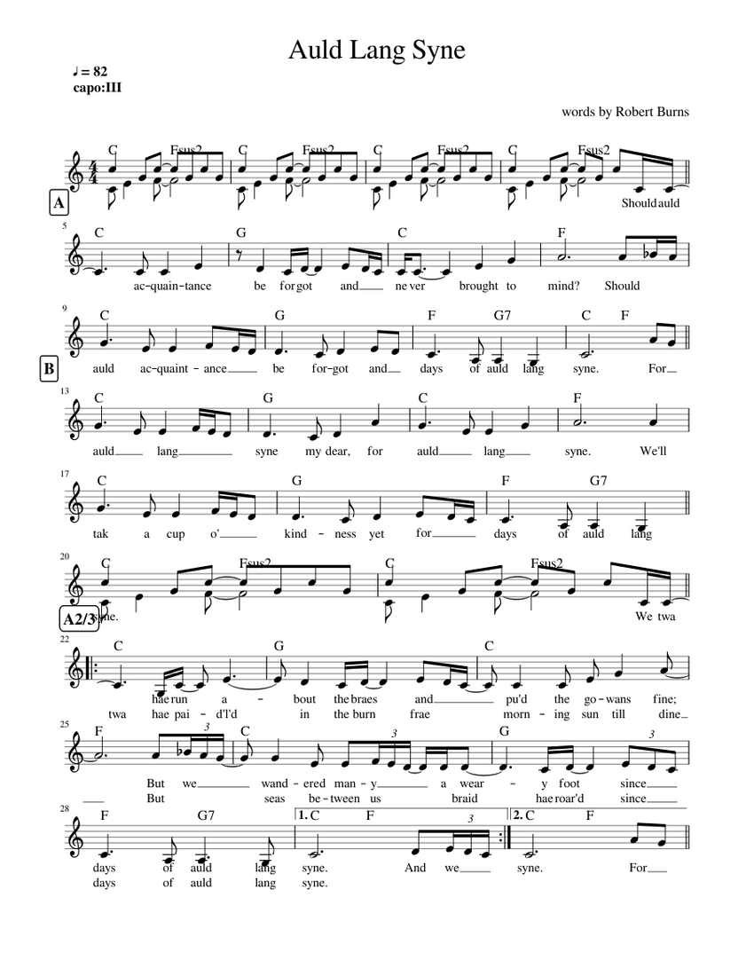 Auld lang syne Sheet music for Piano | Download free in PDF or MIDI