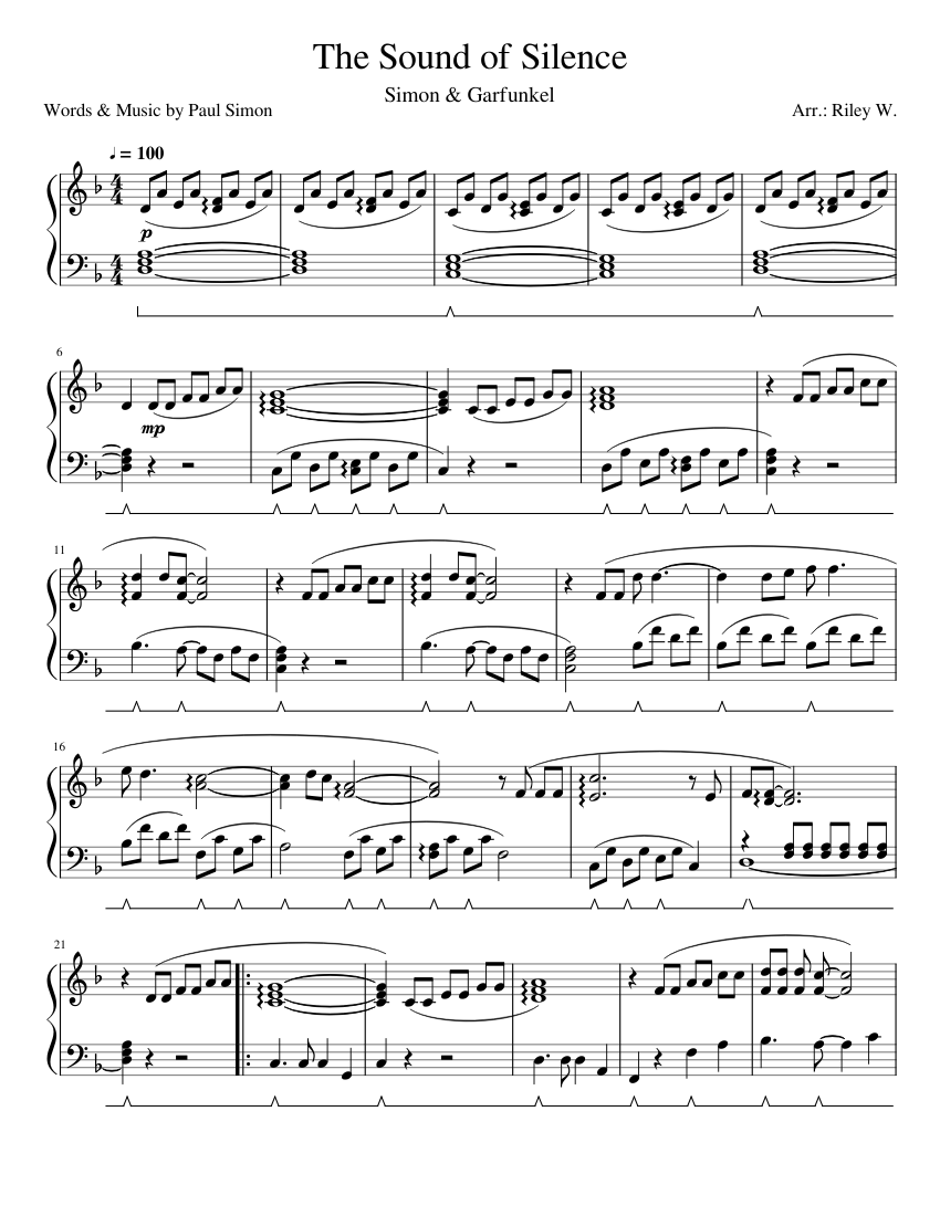 The Sound of Silence sheet music for Piano download free in PDF or MIDI