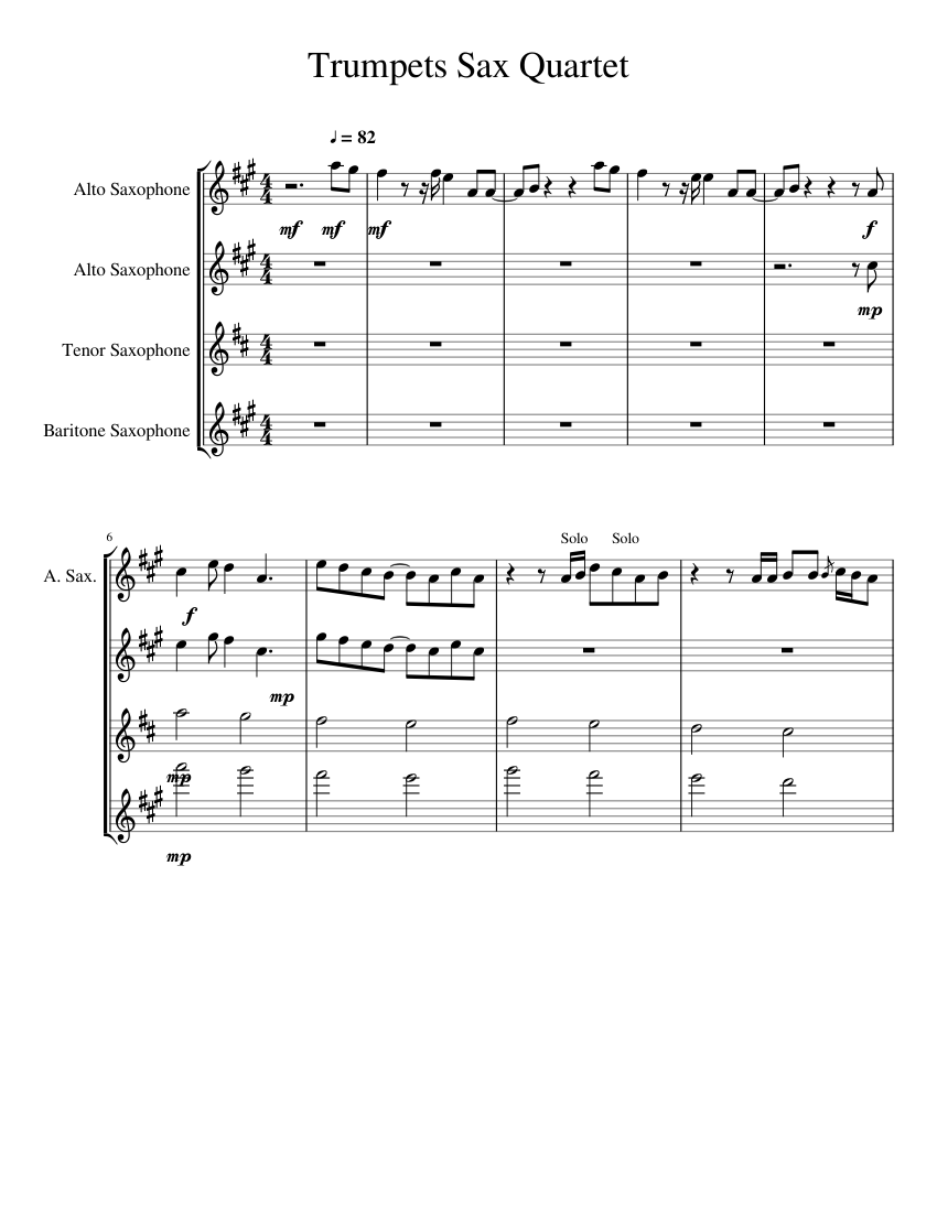 Trumpets Sax Quartet Sheet music for Alto Saxophone, Tenor Saxophone, Baritone Saxophone ...