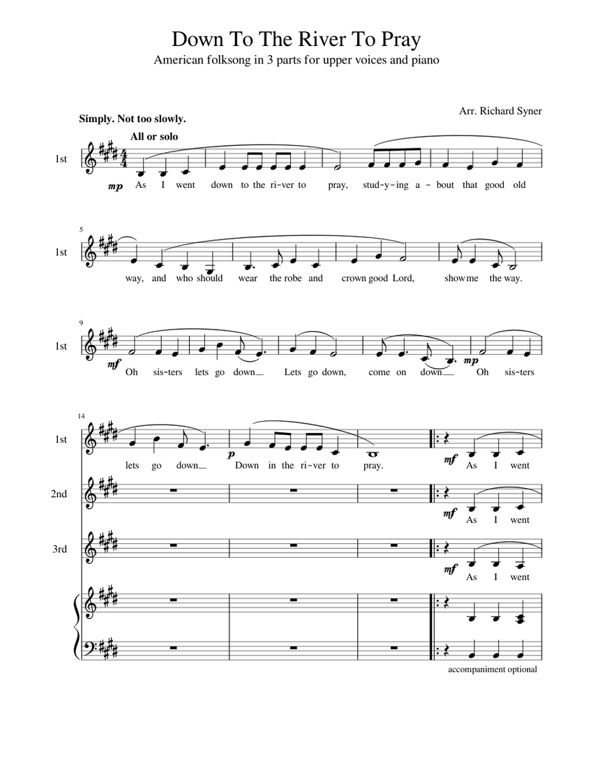 Down To The River To Pray Sheet music for Piano, Voice | Download free