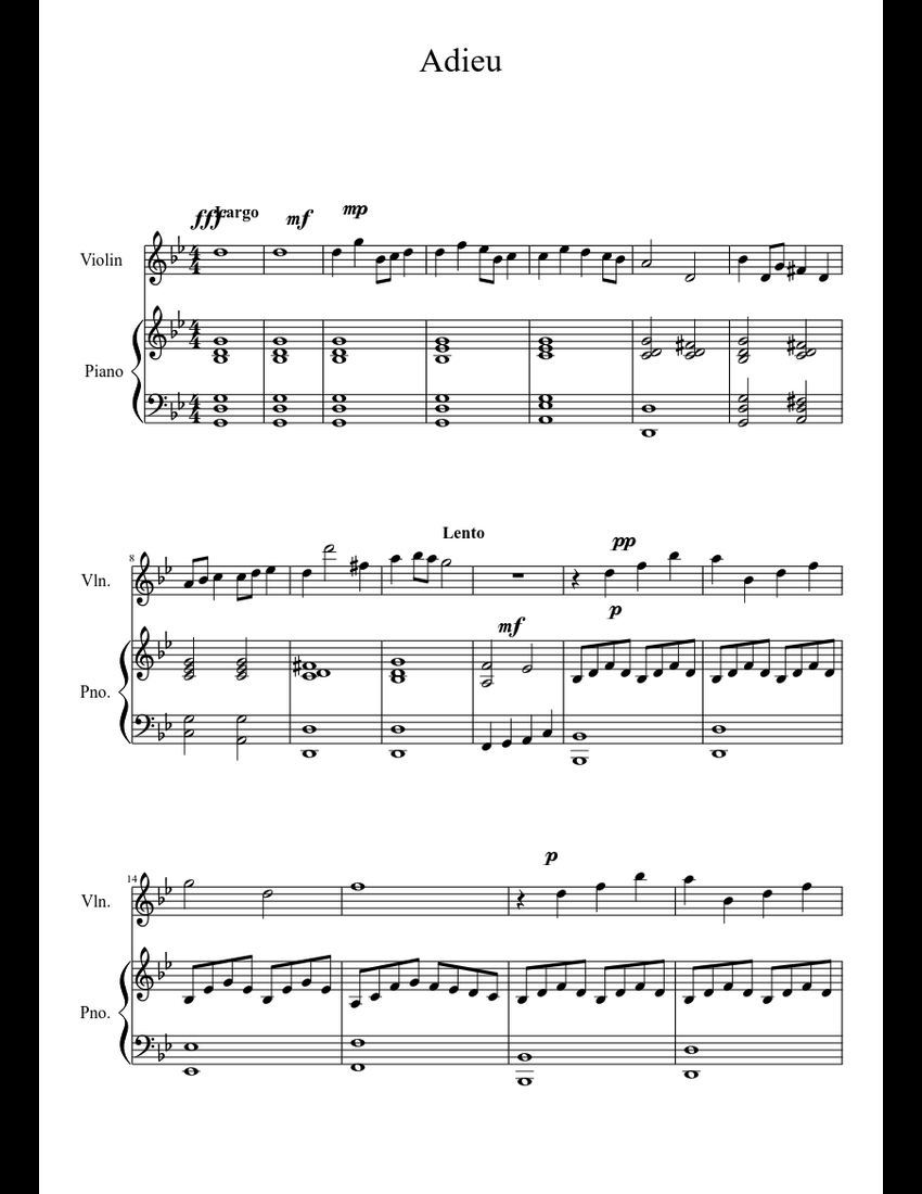 Adieu sheet music download free in PDF or MIDI
