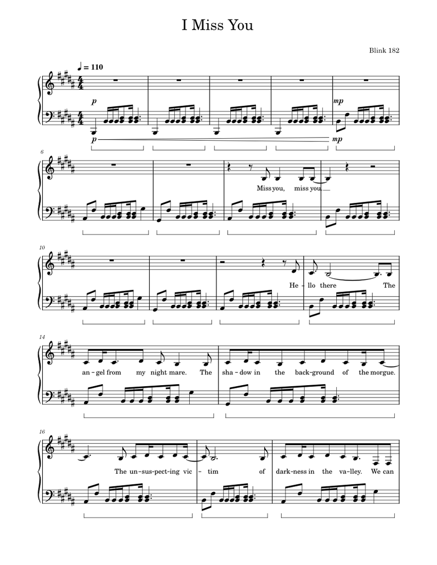 I Miss You - Blink 182 sheet music for Piano download free in PDF or MIDI
