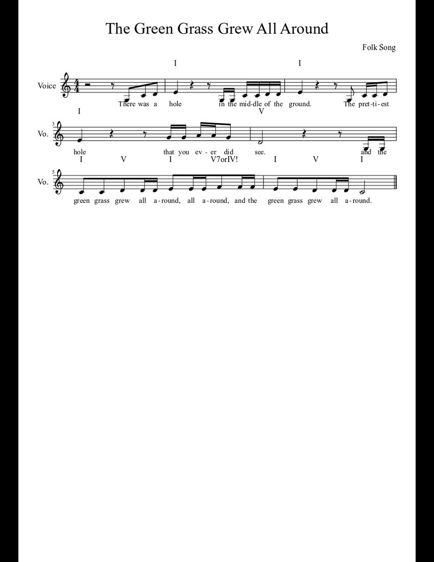 The Green Grass Grew All Around sheet music download free in PDF or MIDI