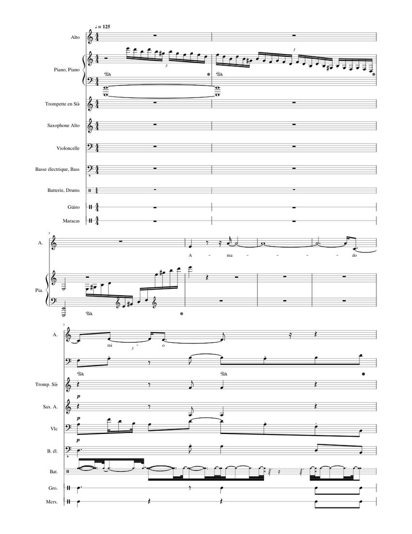 Amado_Mio__Pink_Martini_kar Sheet music for Piano, Voice, Trumpet