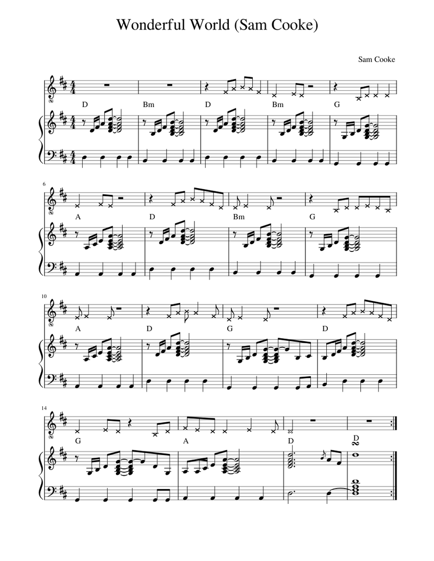 Wonderful World (Sam Cooke) Sheet music for Piano, Vocals (PianoVoice