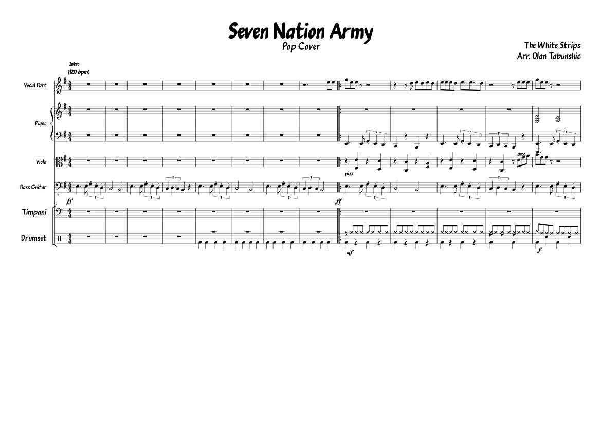 The White Strips Seven Nation Army Pop Cover Sheet Music For