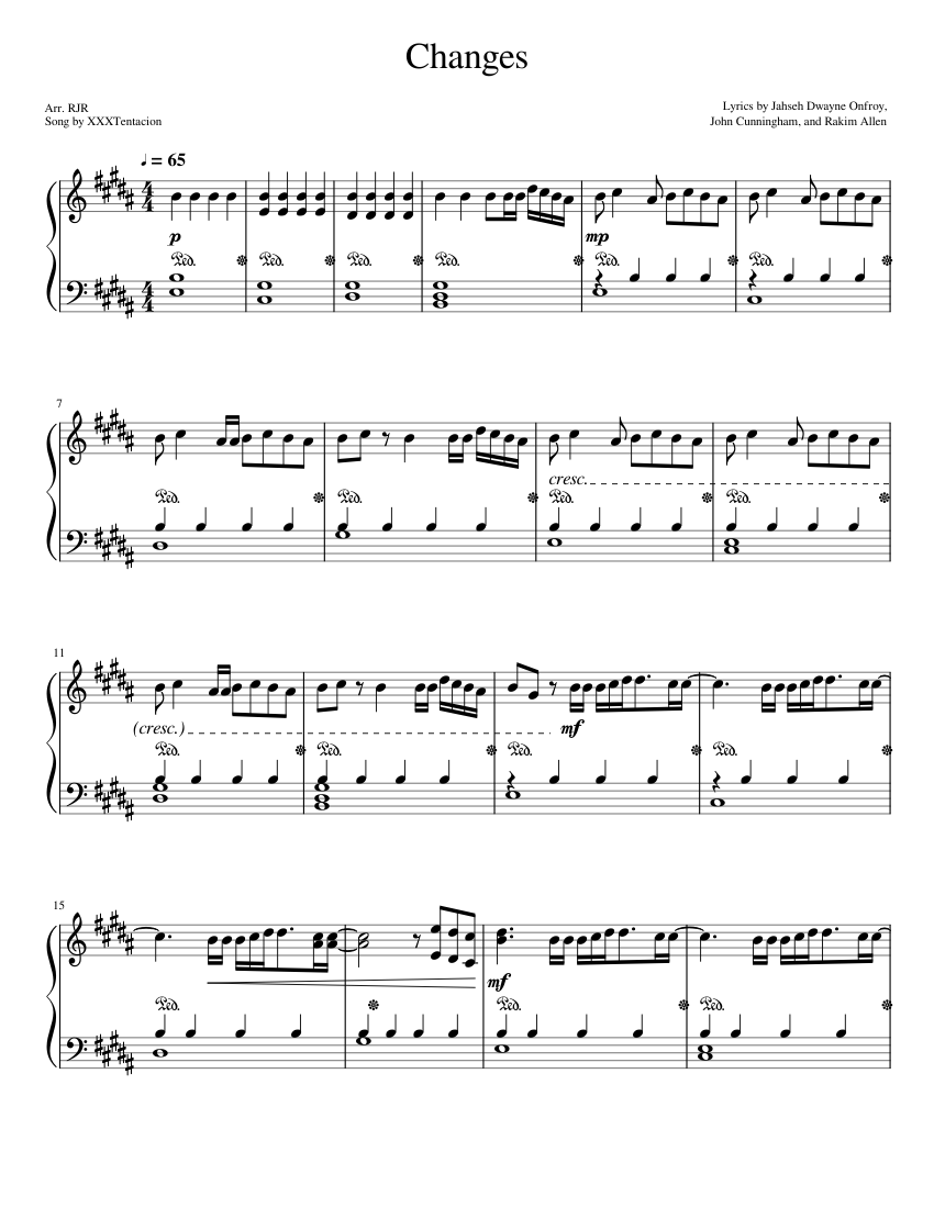 Changes by XXXTentacion (Piano) Sheet music for Piano (Solo