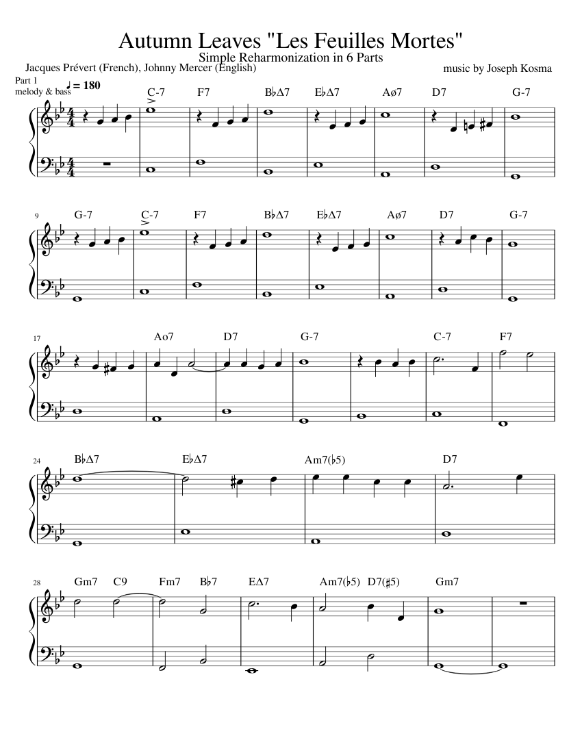 Autumn Leaves Les Feuilles Mortes Sheet music for Piano (Solo — free download