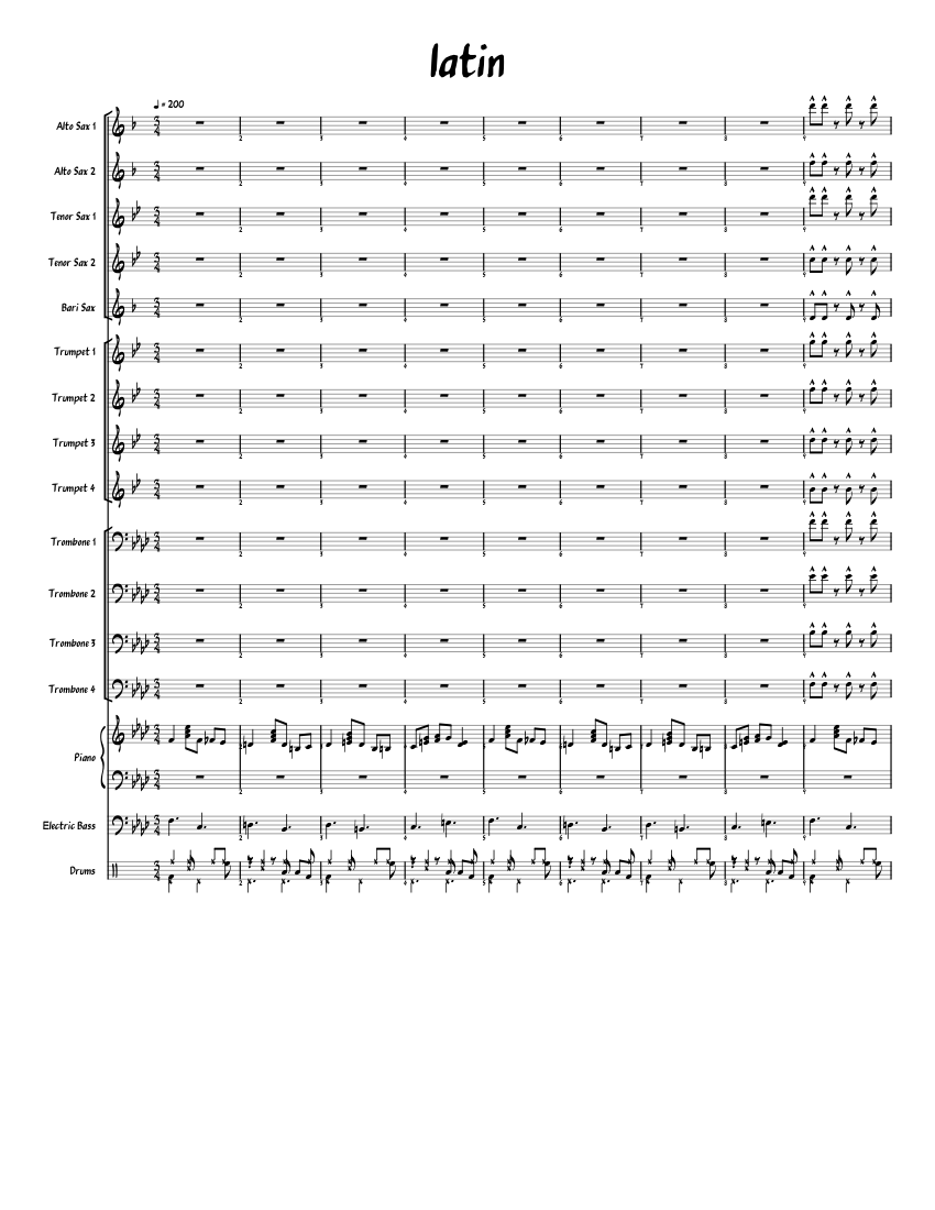 Latin Sheet music for Piano, Alto Saxophone, Tenor Saxophone, Baritone Saxophone Download free
