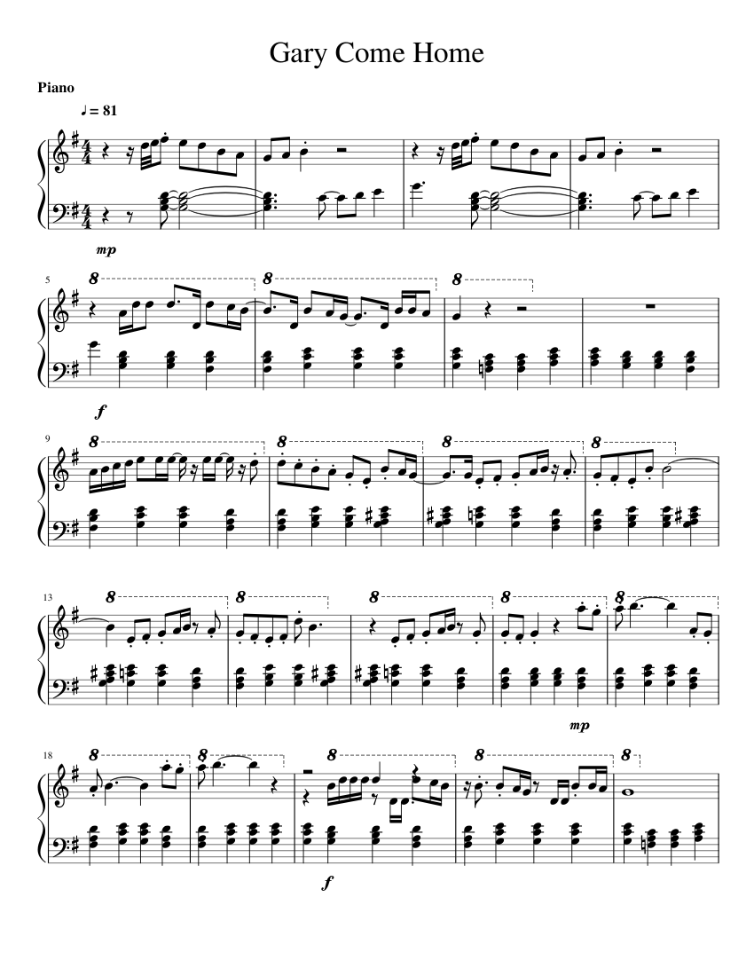 Gary Come Home Sheet Music For Piano Download Free In Pdf Or Midi Musescore Com