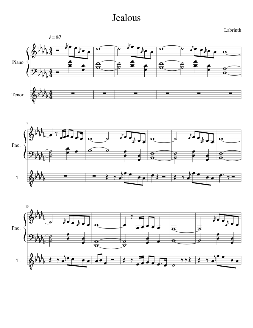Jealous Labrinth piano accompaniment sheet music for Piano, Voice