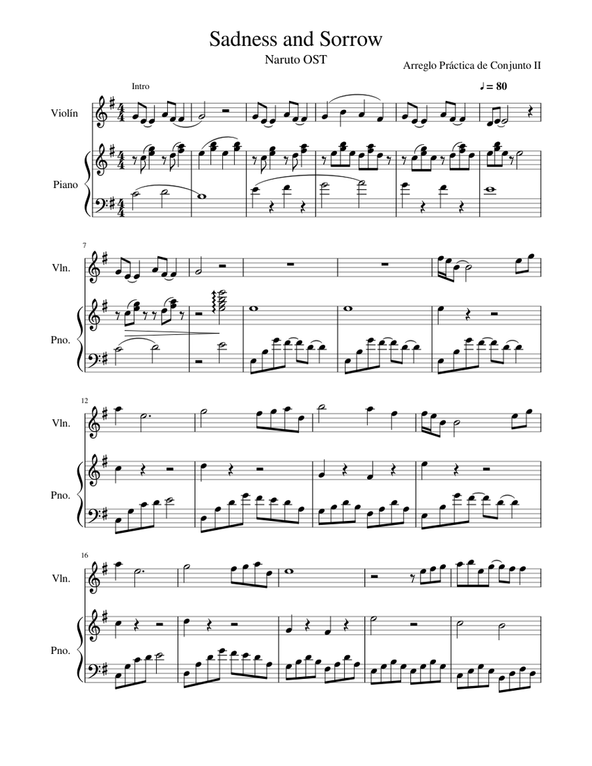 Sadness and Sorrow Sheet music for Piano, Violin (Solo) | Musescore.com