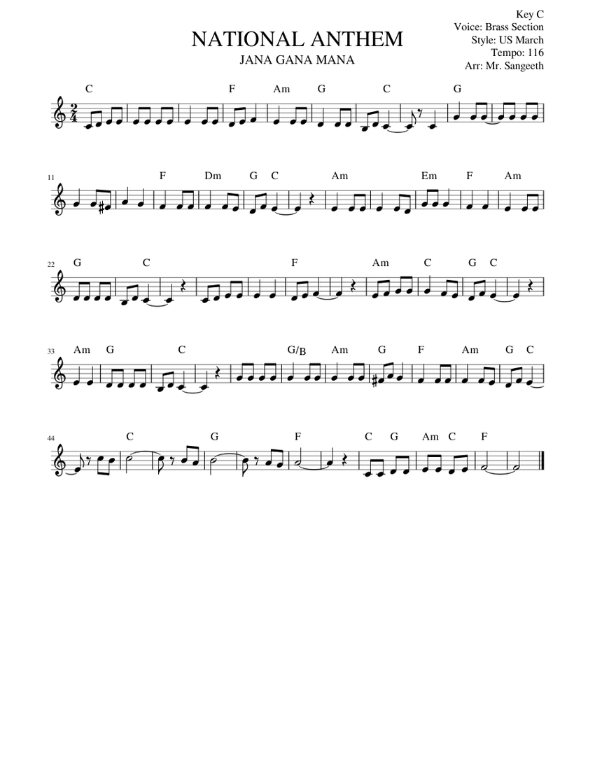 Indian National Anthem Sheet music for Piano | Download free in PDF or