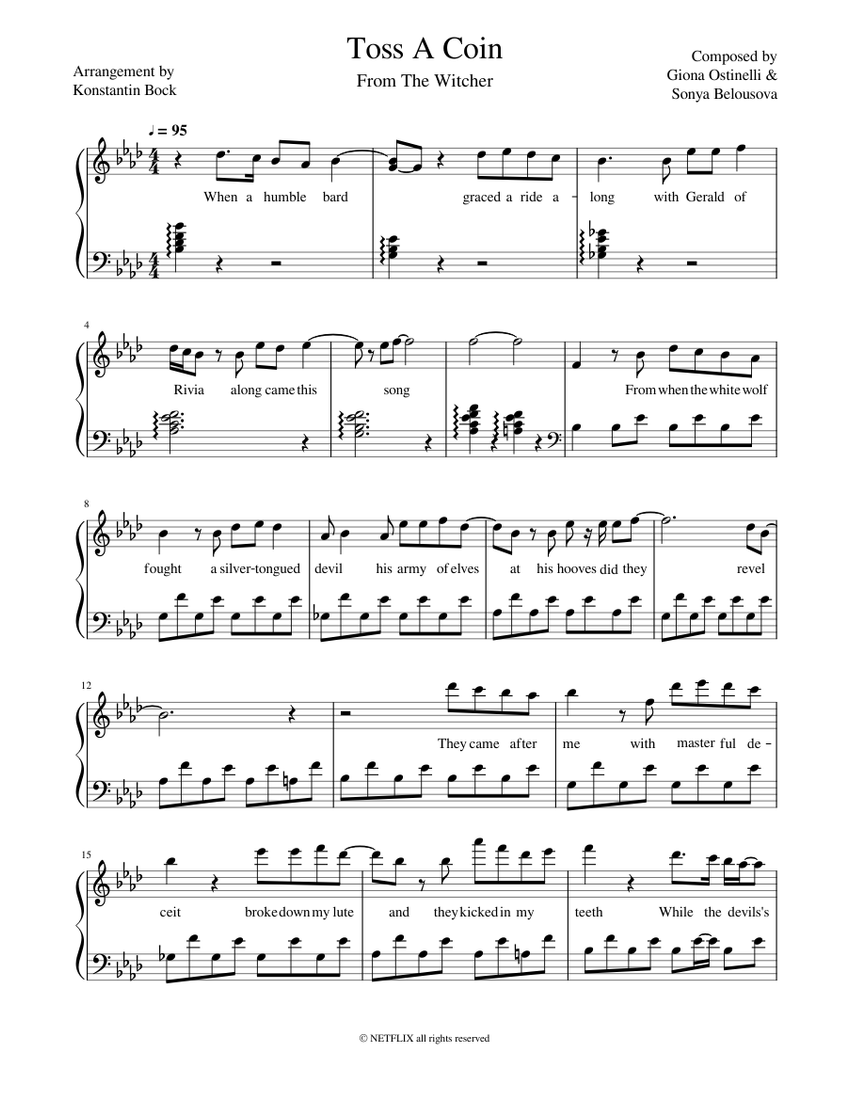 Toss A Coin (To your witcher) Sheet music for Piano (Solo) | Musescore.com