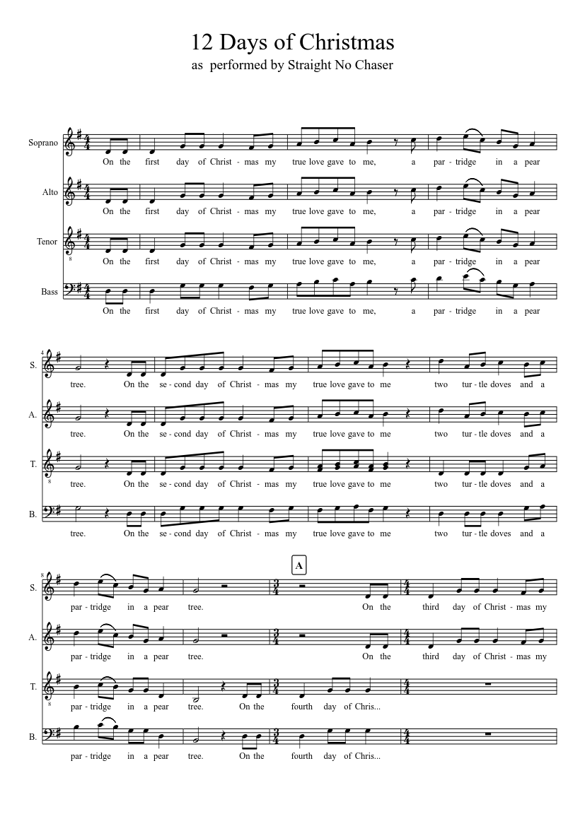 12 Days of Christmas sheet music download free in PDF or MIDI