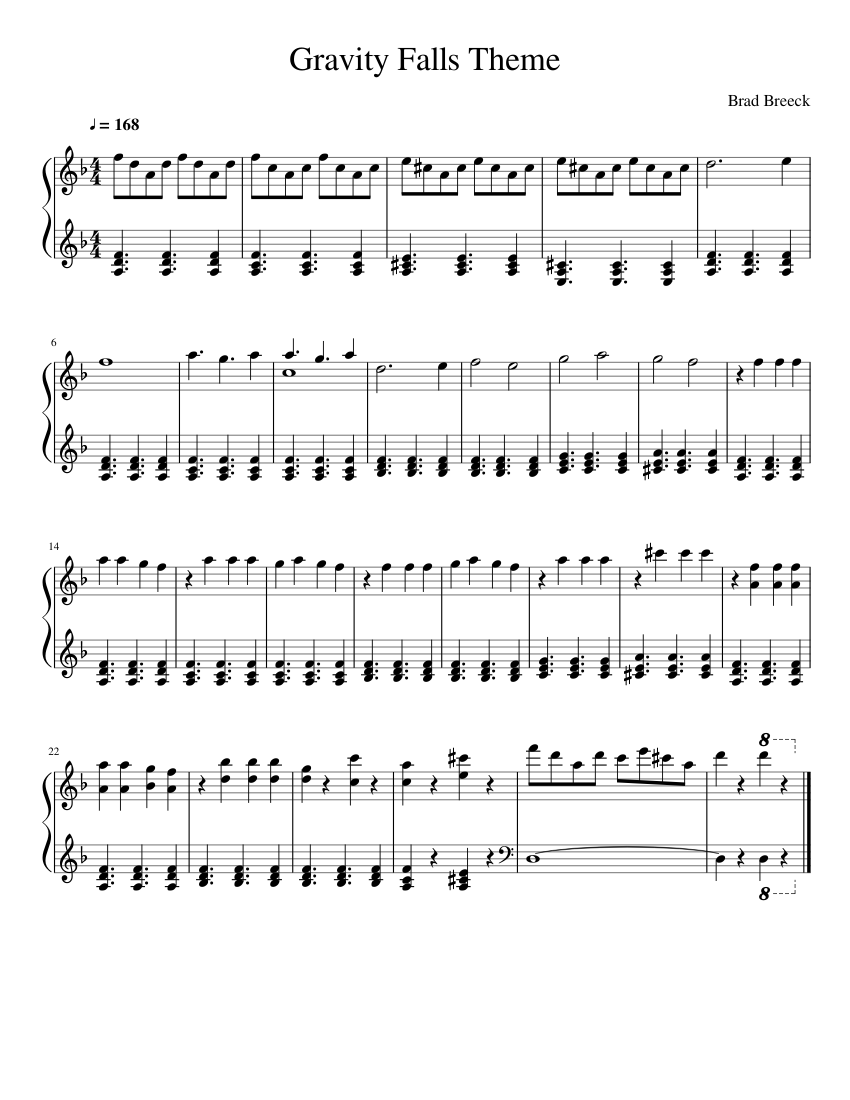 Gravity Falls Theme sheet music for Piano download free in PDF or MIDI