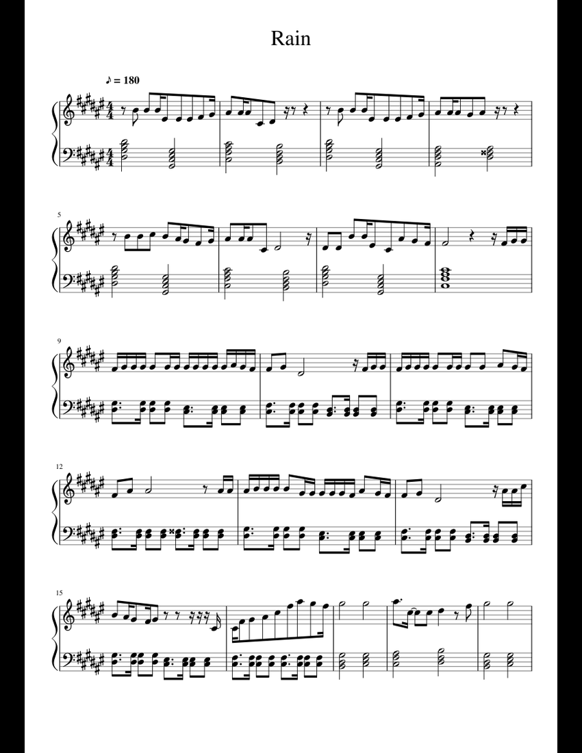 Rain sheet music for Piano download free in PDF or MIDI