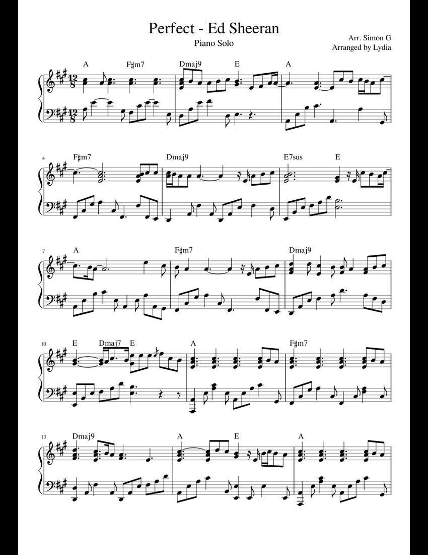 Perfect - Ed Sheeran sheet music for Piano download free in PDF or MIDI