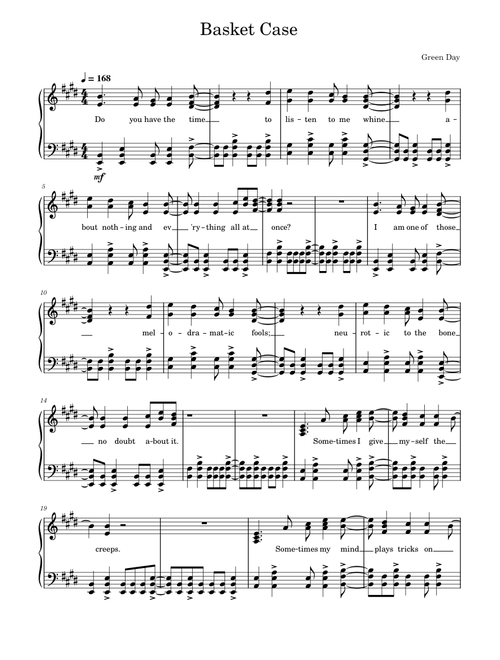 Basket Case - Green Day Sheet music for Piano (Solo) | Musescore.com