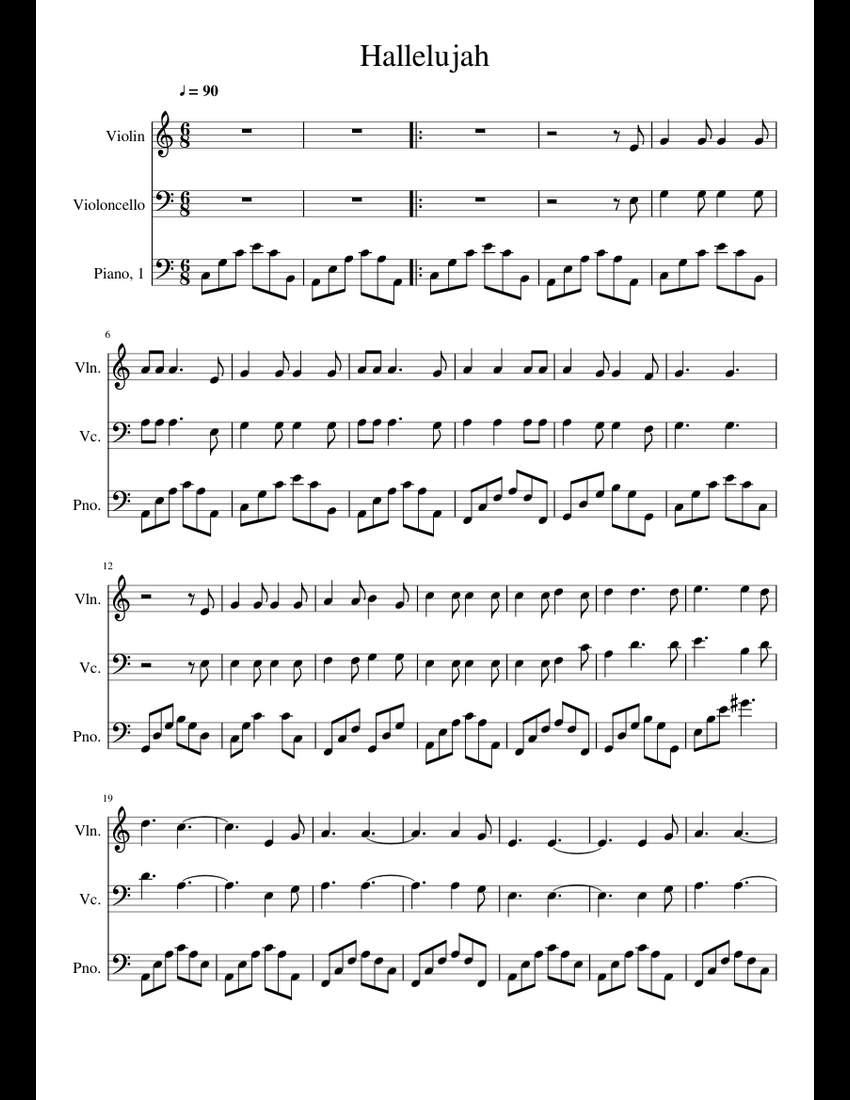 Hallelujah sheet music for Violin, Piano, Cello download free in PDF or