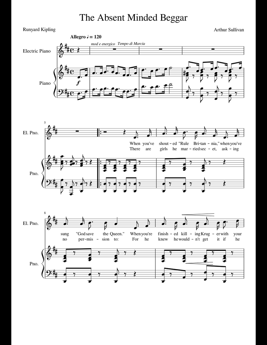 The Absent Minded Beggar sheet music for Piano download free in PDF or MIDI