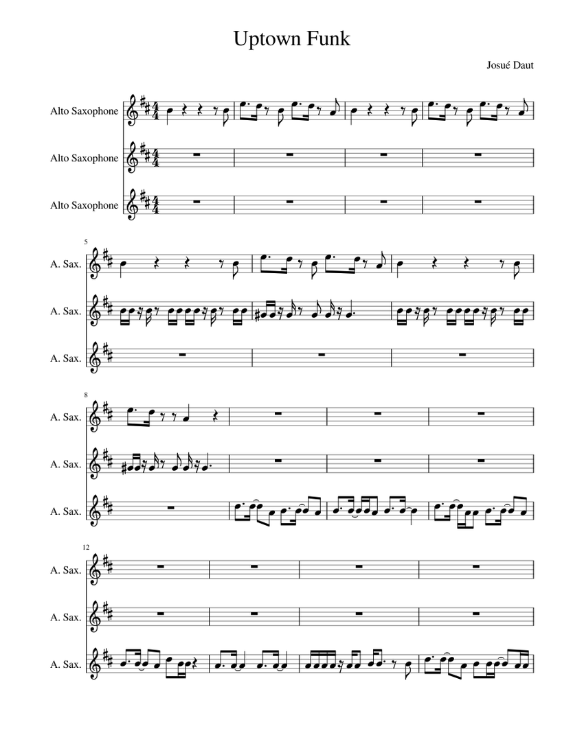 Uptown Funk Trio Saxophone Sheet music for Alto Saxophone Download