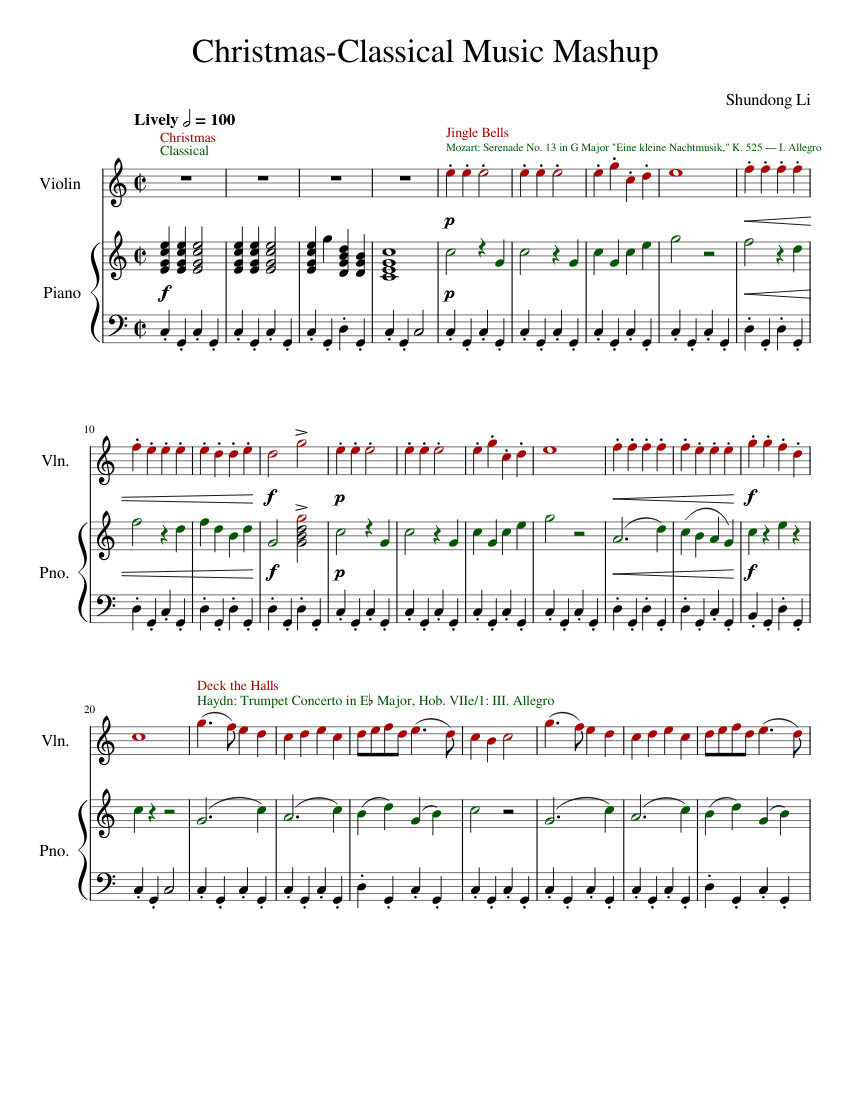 Christmas-Classical Music Mashup Sheet music for Violin, Piano ...