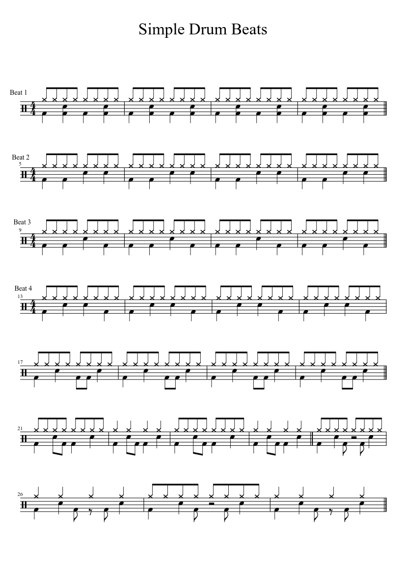 simple drum beats Sheet music | Download free in PDF or MIDI ...