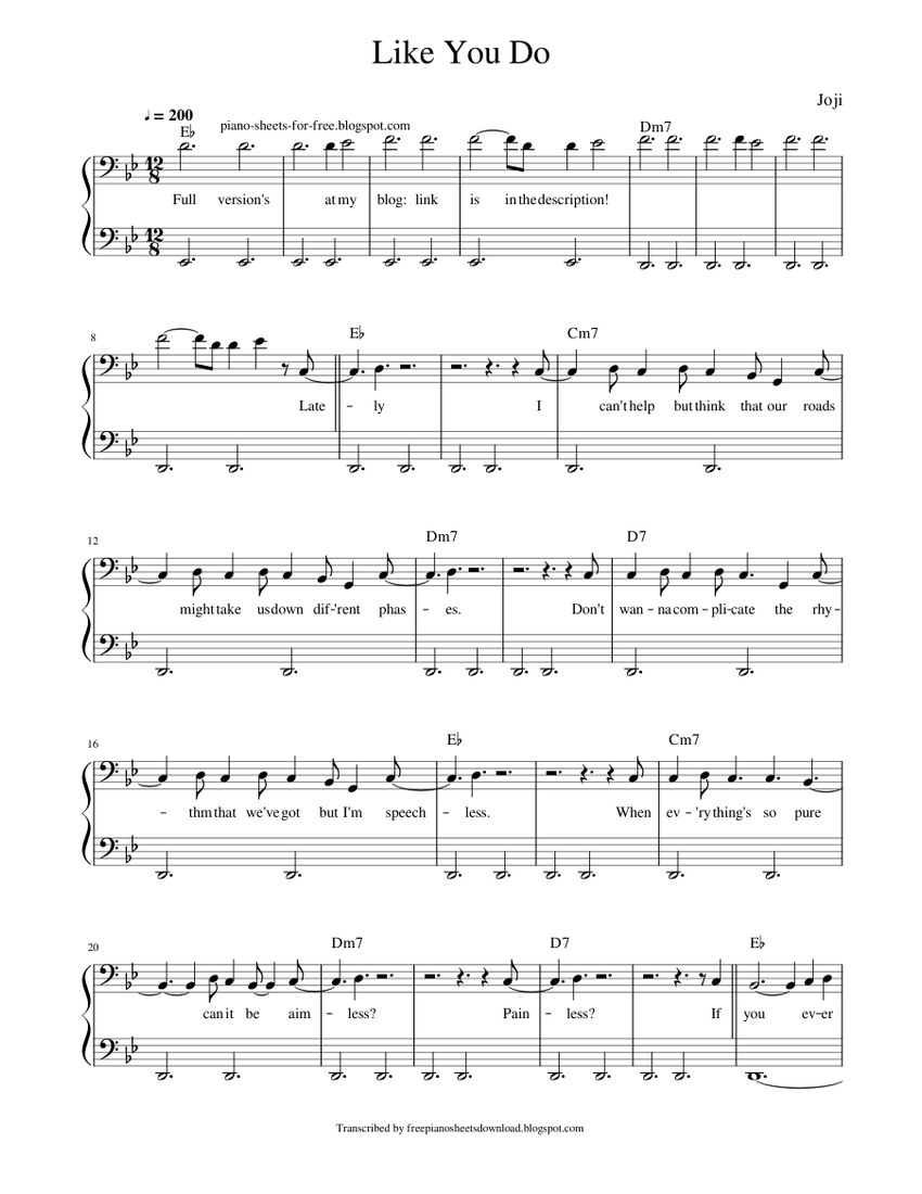 🖤 Joji — Like You Do Sheet music for Piano (Solo) | Musescore.com