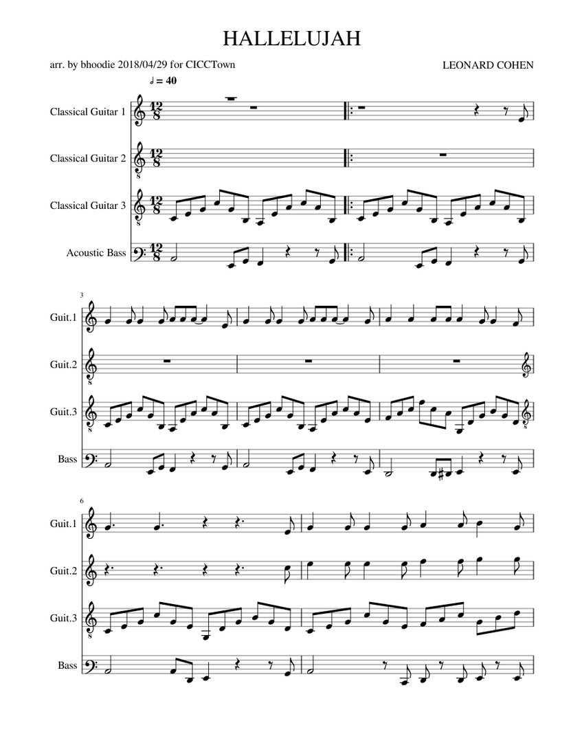 HALLELUJAH Sheet music for Guitar, Bass | Download free in PDF or MIDI