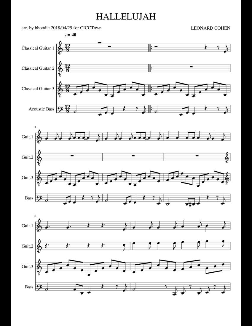 HALLELUJAH sheet music for Guitar, Bass download free in PDF or MIDI