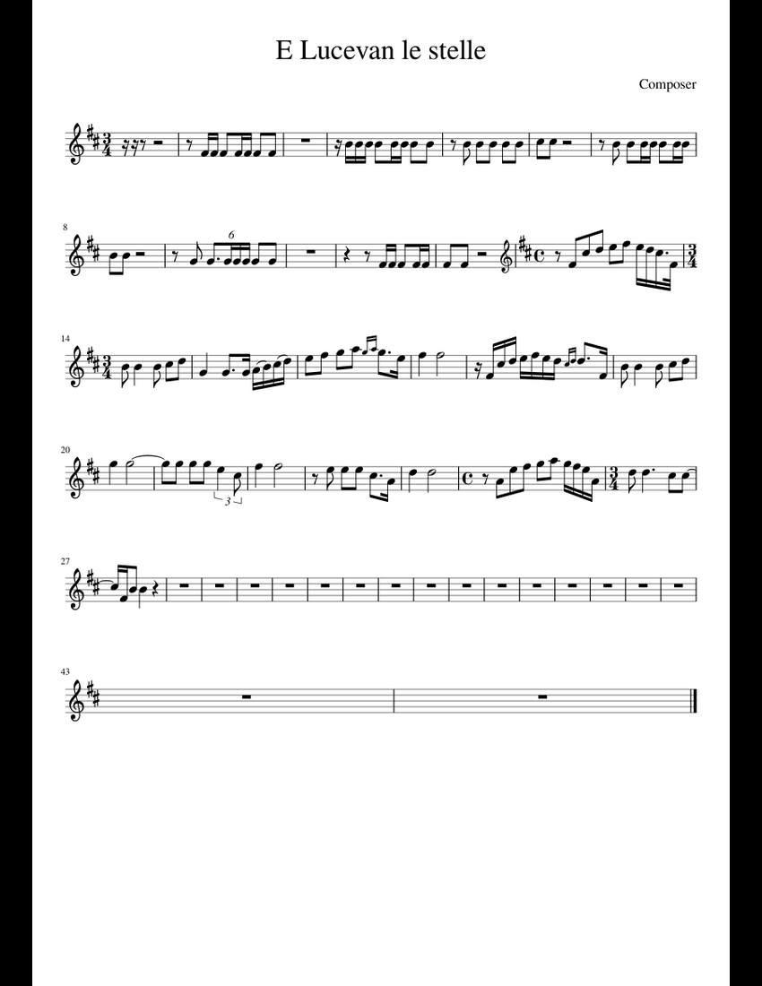 E Lucevan le stelle sheet music for Piano download free in PDF or MIDI