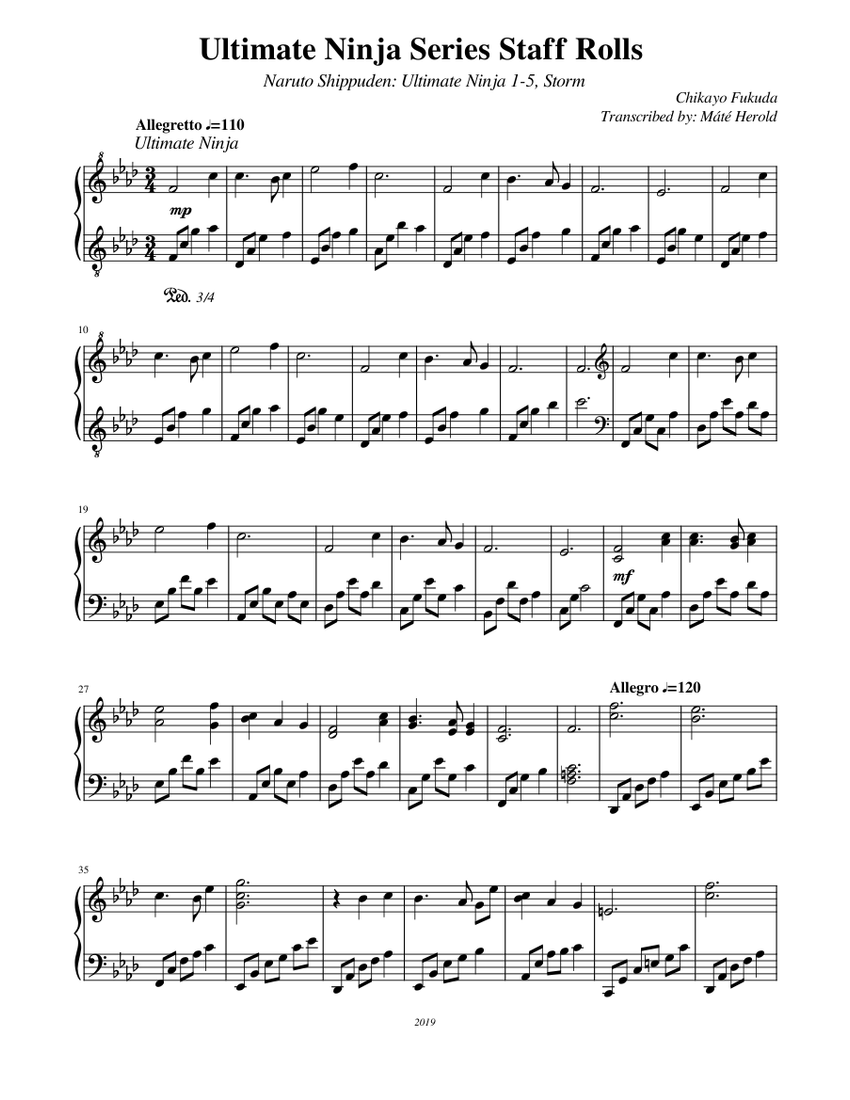 Naruto Shippuden Ultimate Ninja Series Credits Sheet music for Piano Download free in PDF or