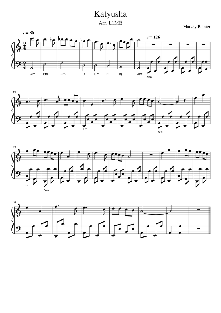 Katyusha (For piano accordion) Sheet music for Accordion | Download