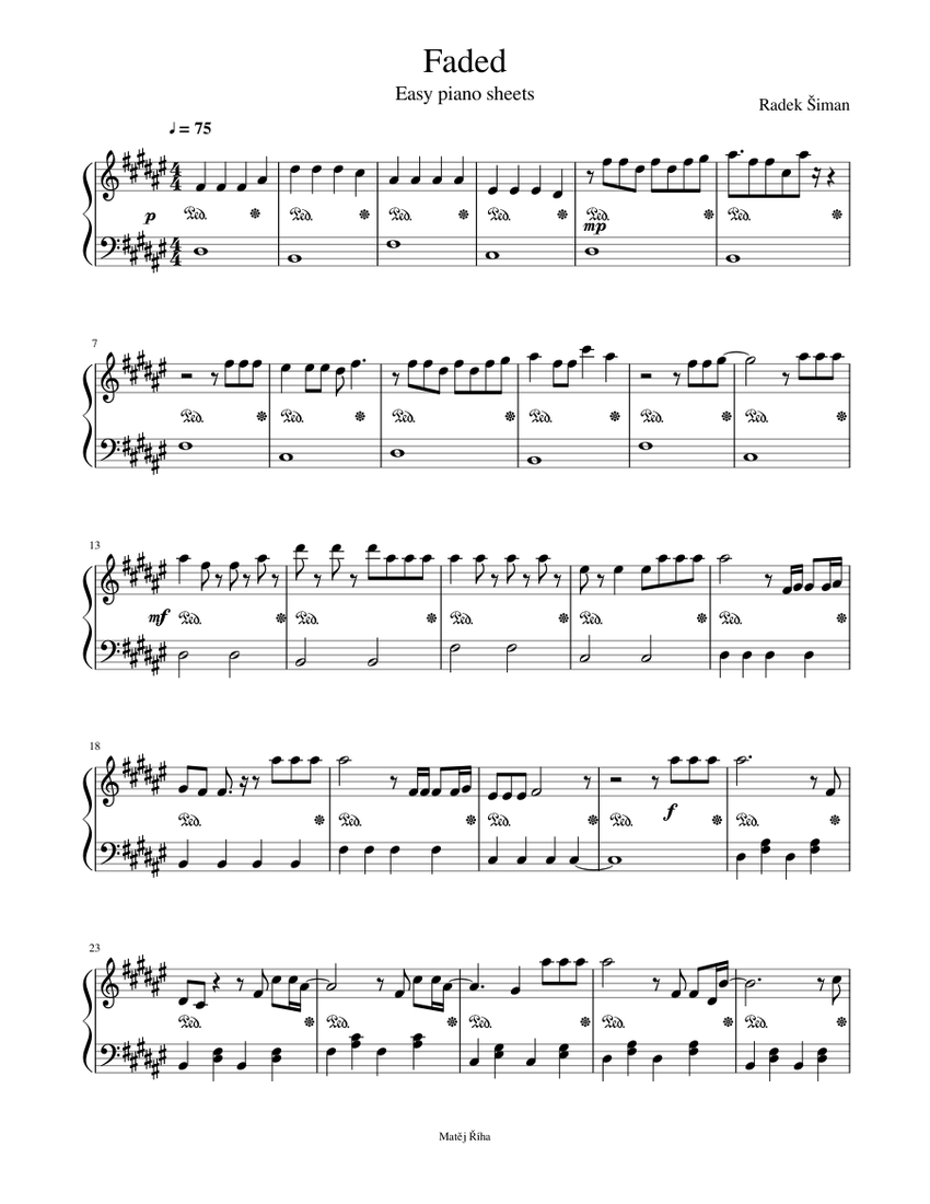 Faded Easy Piano Tutorial Sheet Music For Piano Download Free