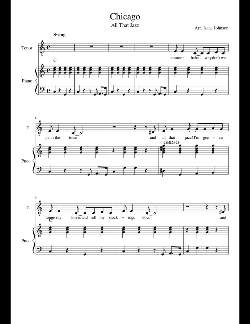 Chicago - All that jazz sheet music for Piano, Voice download free in